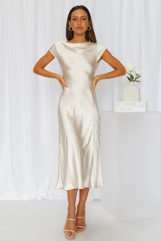 Get In Formation Satin Midi Dress Champagne