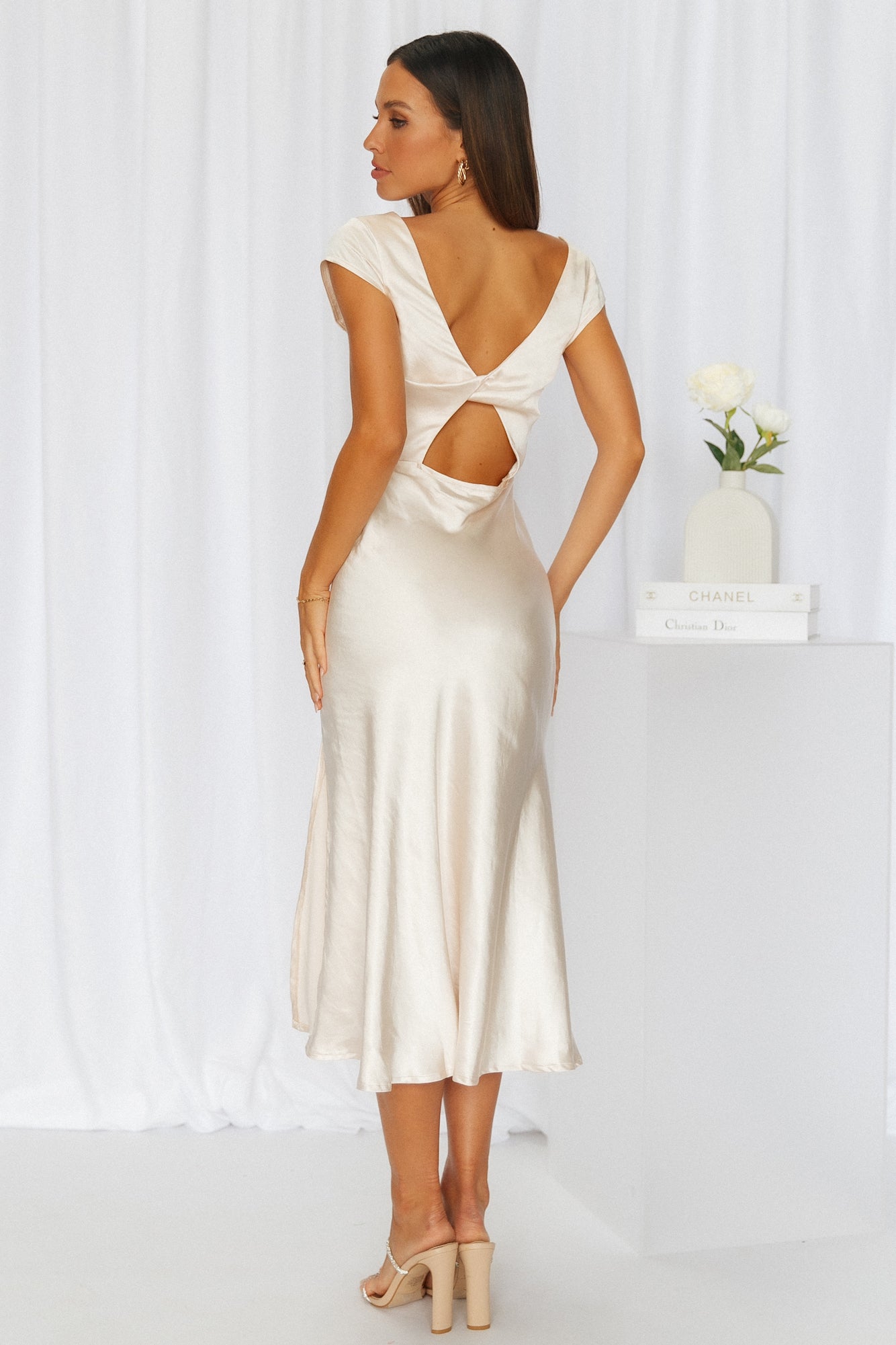 Get In Formation Satin Midi Dress Champagne