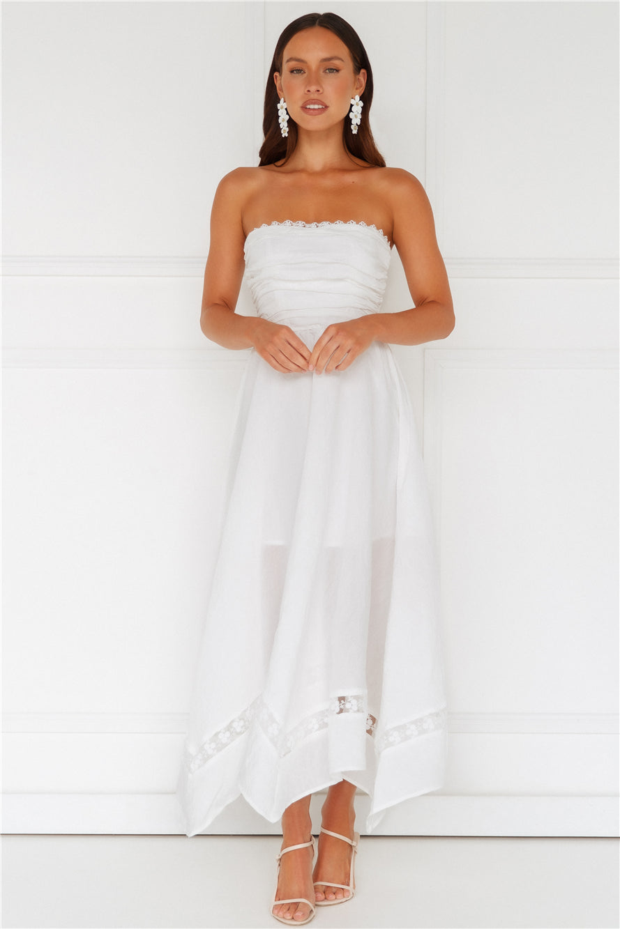 Goddess Of The Moon Strapless Midi Dress White
