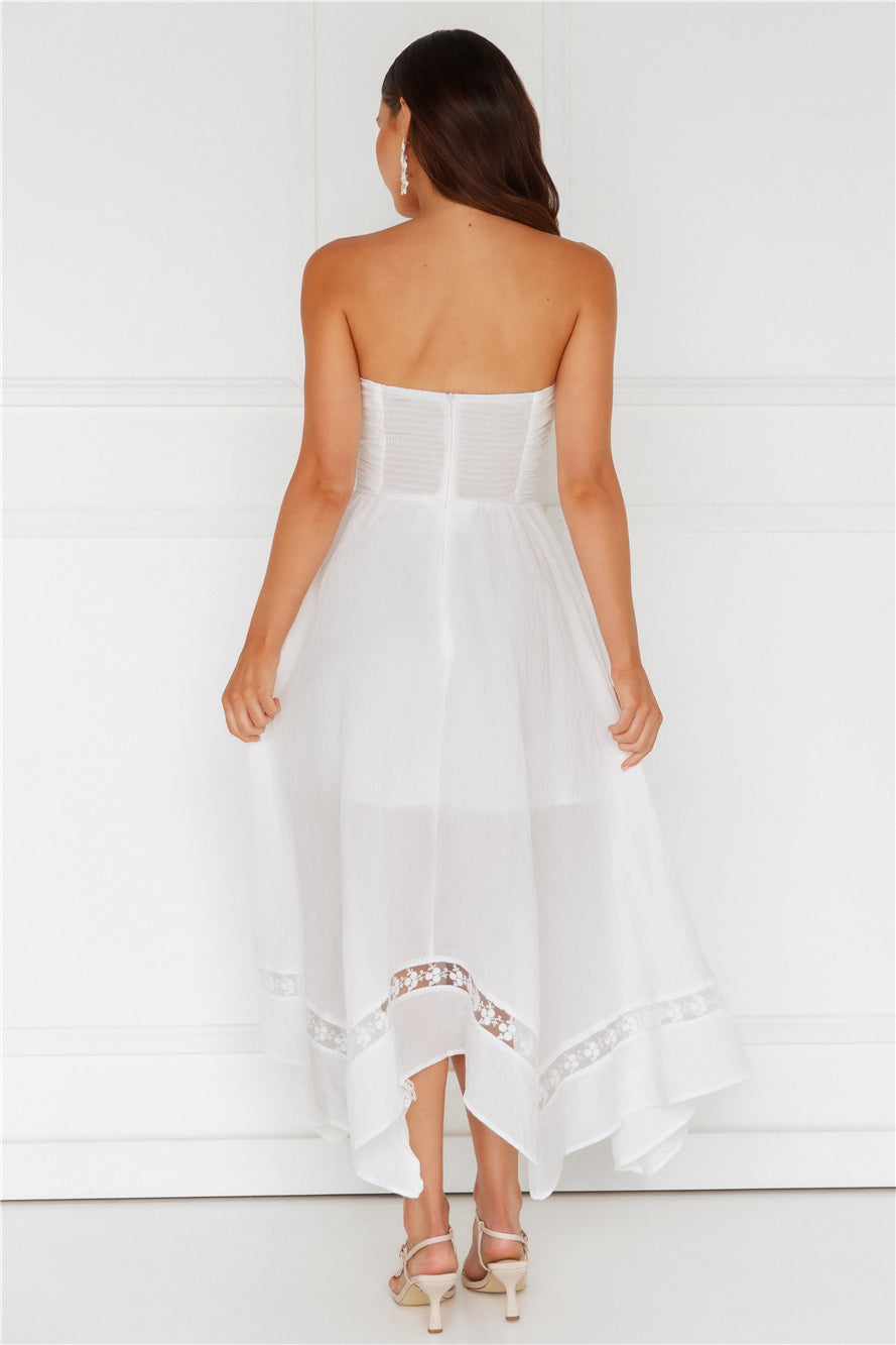 Goddess Of The Moon Strapless Midi Dress White