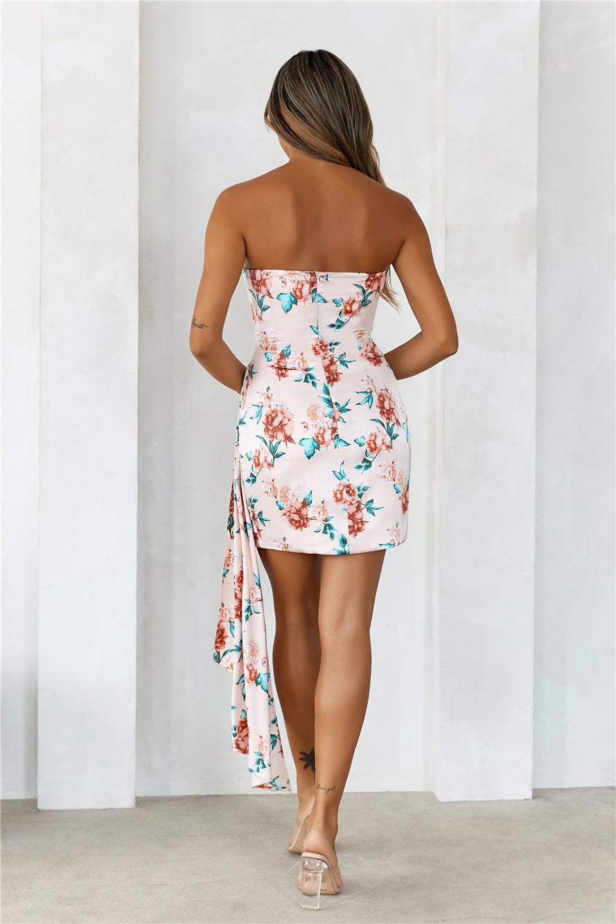 Feeling The Joy Satin Strapless Mini Dress Pink