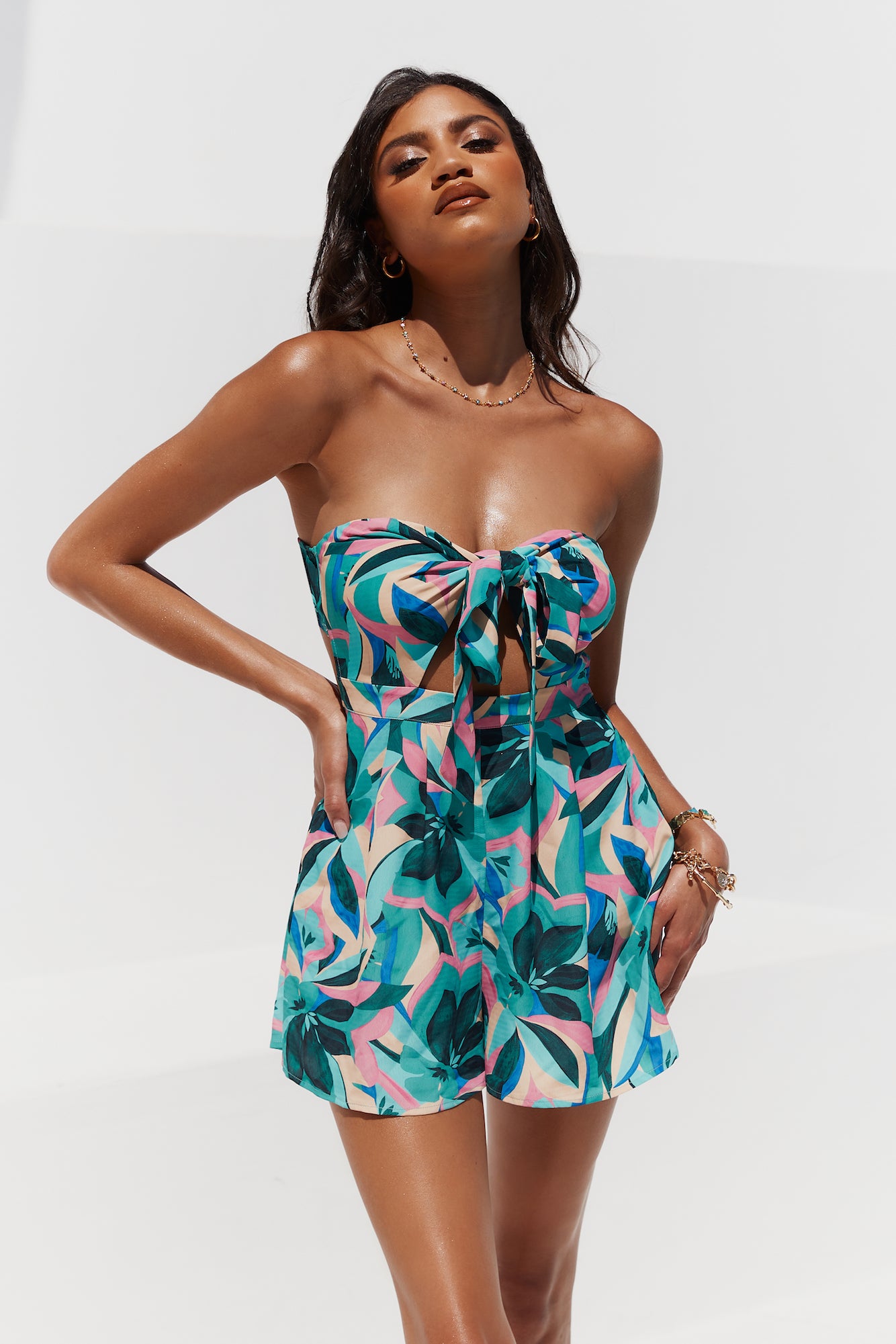 HELLO MOLLY Lei On The Beach Romper Blue