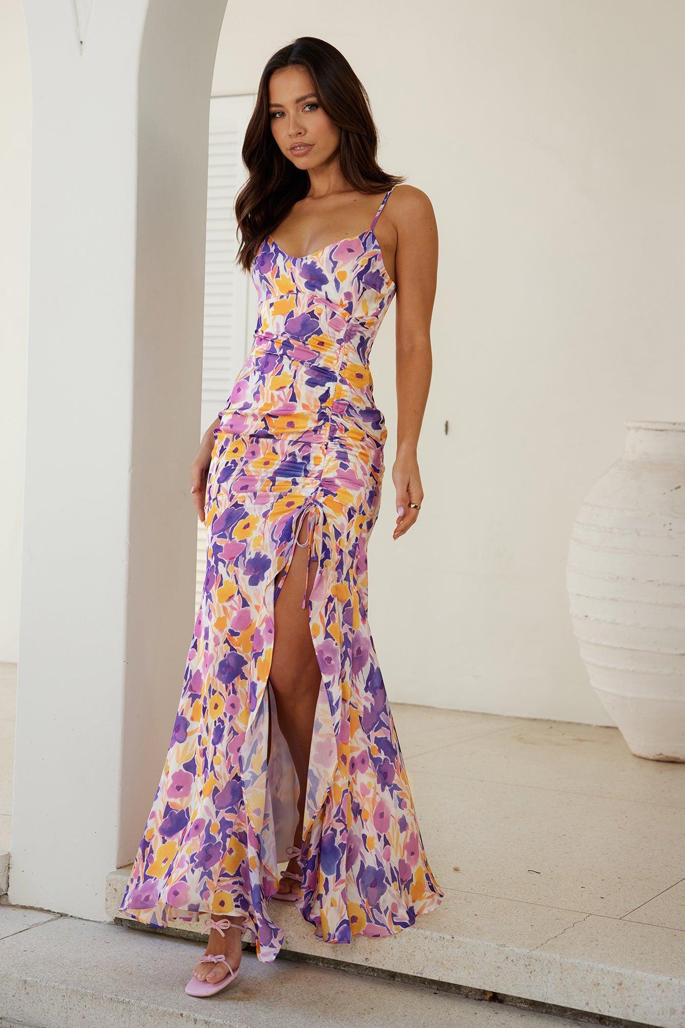 HELLO MOLLY On Your Wishlist Satin Maxi Dress Multi Print