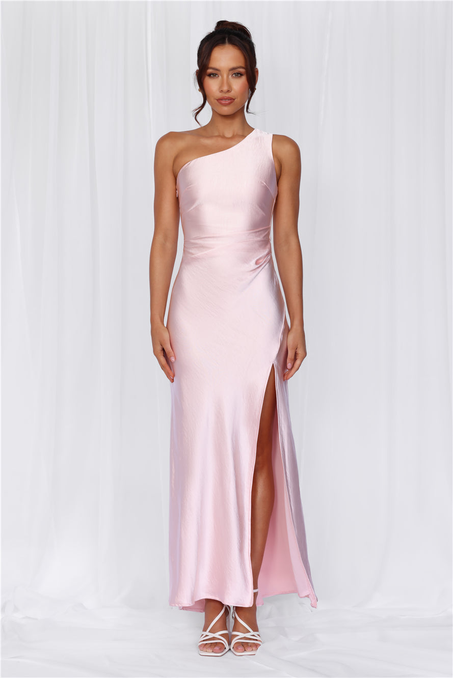 HELLO MOLLY The Aurora One Shoulder Satin Maxi Dress Pink