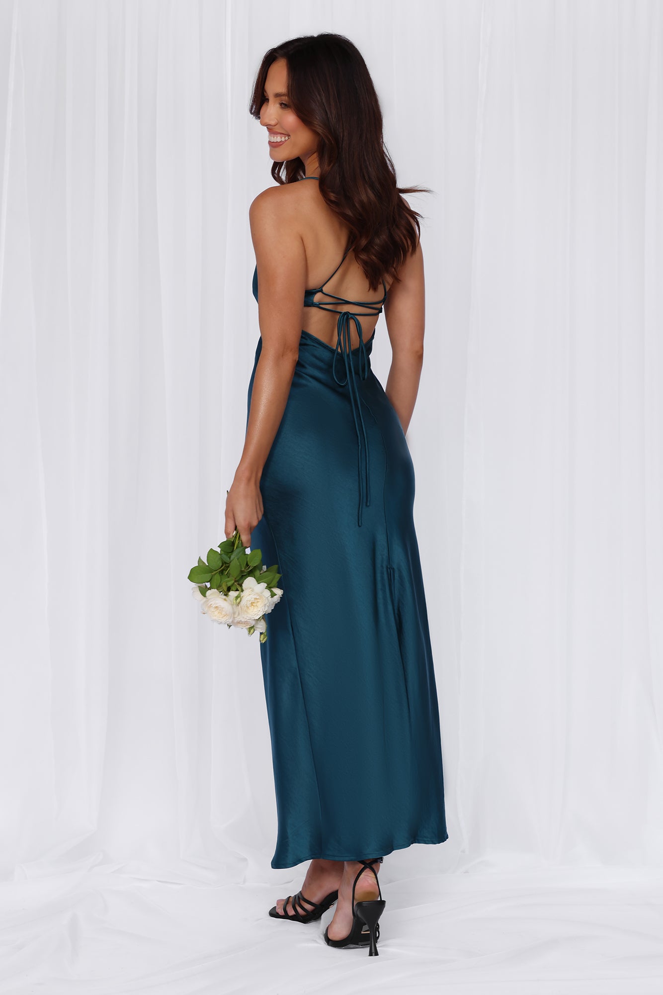 HELLO MOLLY The Samara Satin Maxi Dress Teal