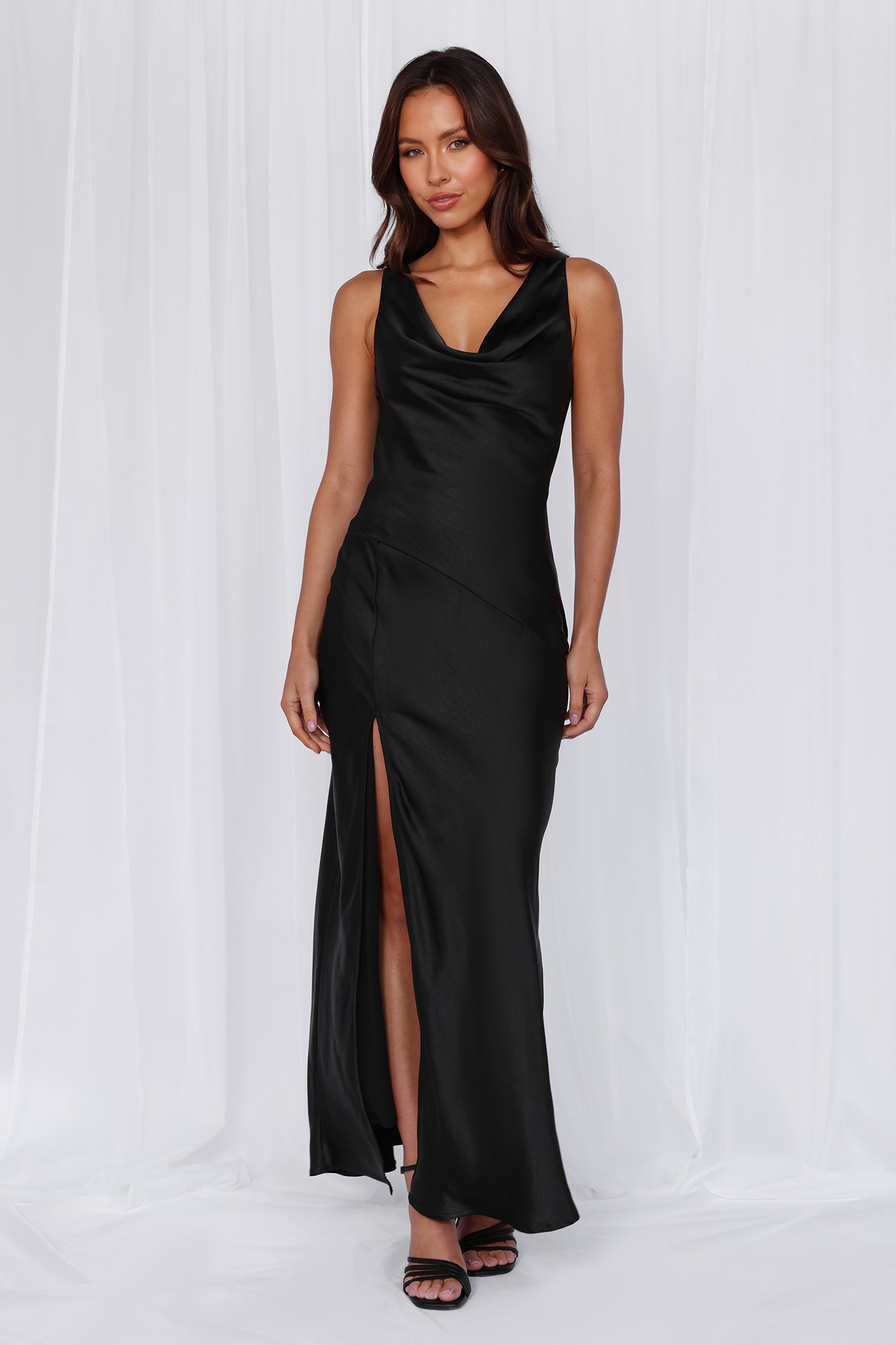 HELLO MOLLY The Loretta Cowl Satin Maxi Dress Black