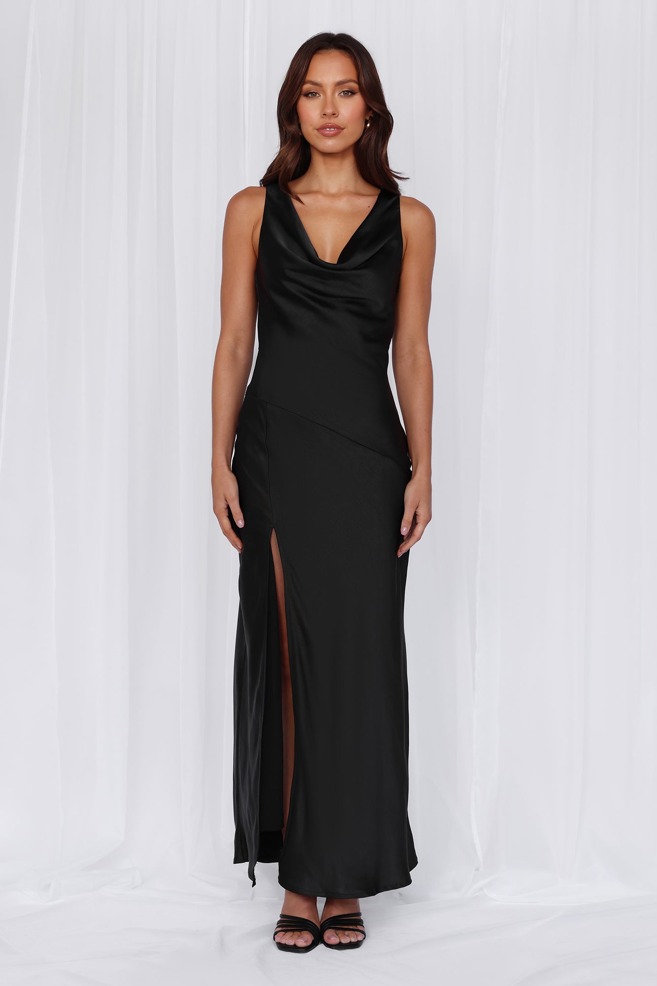 HELLO MOLLY The Loretta Cowl Satin Maxi Dress Black