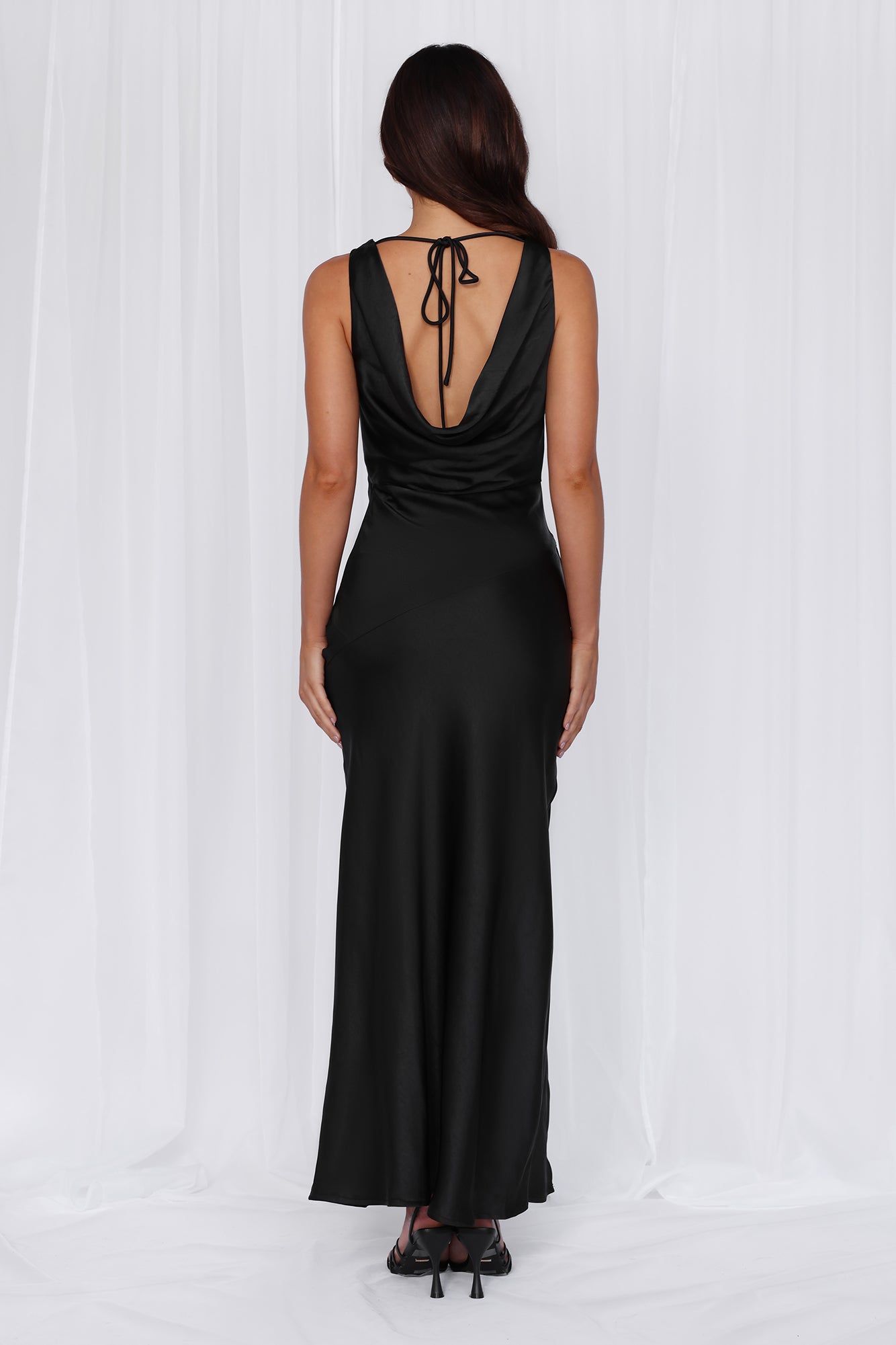 HELLO MOLLY The Loretta Cowl Satin Maxi Dress Black