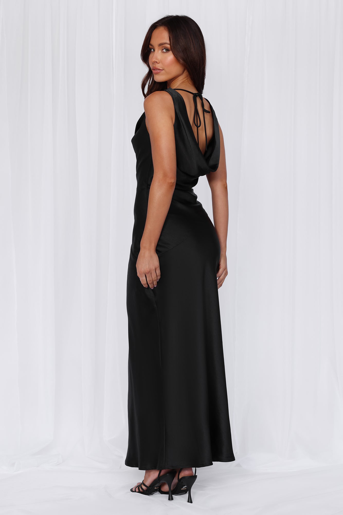 HELLO MOLLY The Loretta Cowl Satin Maxi Dress Black