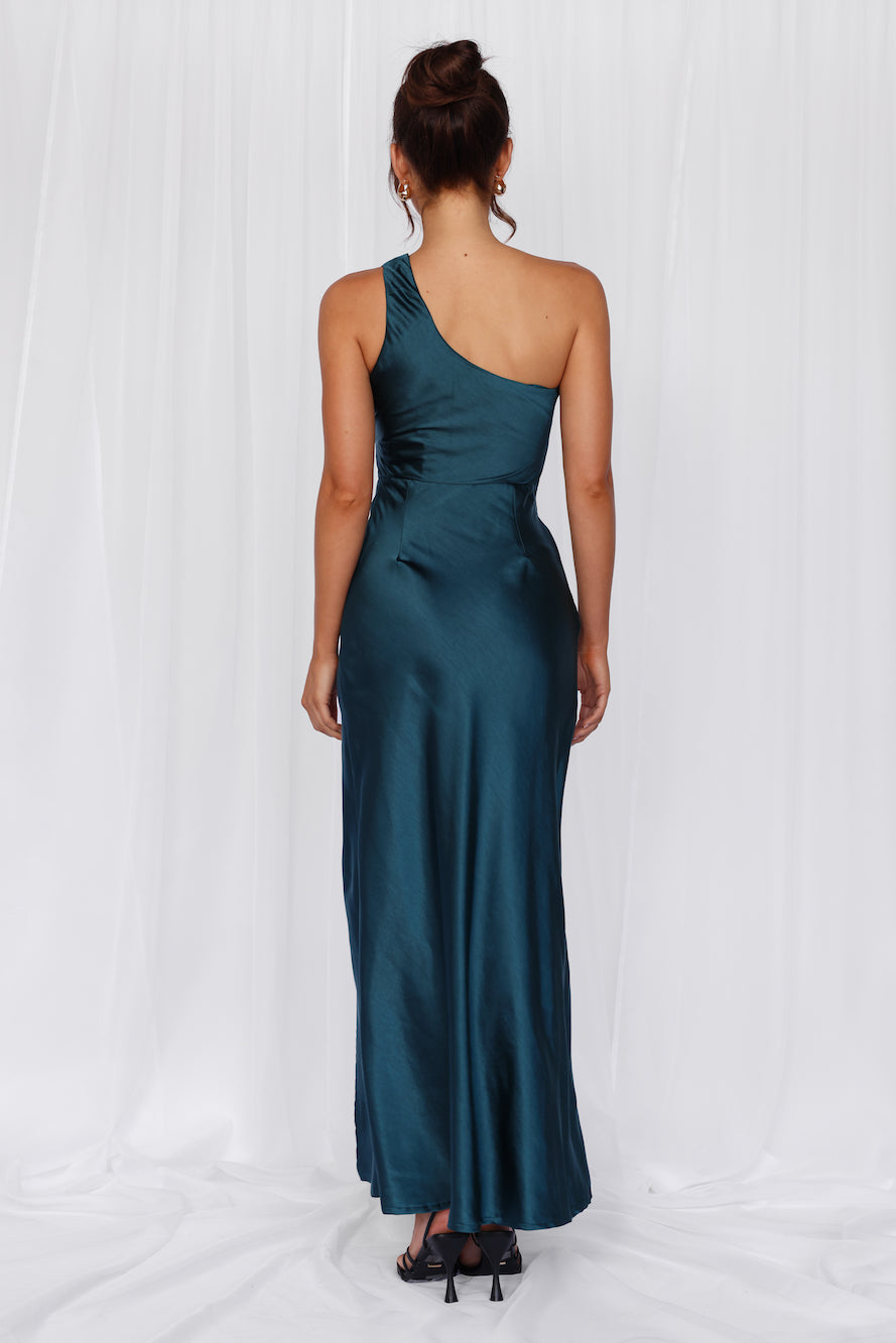 HELLO MOLLY The Aurora One Shoulder Satin Maxi Dress Teal