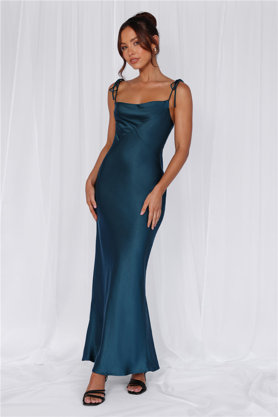 HELLO MOLLY The Penelope Cowl Satin Maxi Dress Teal