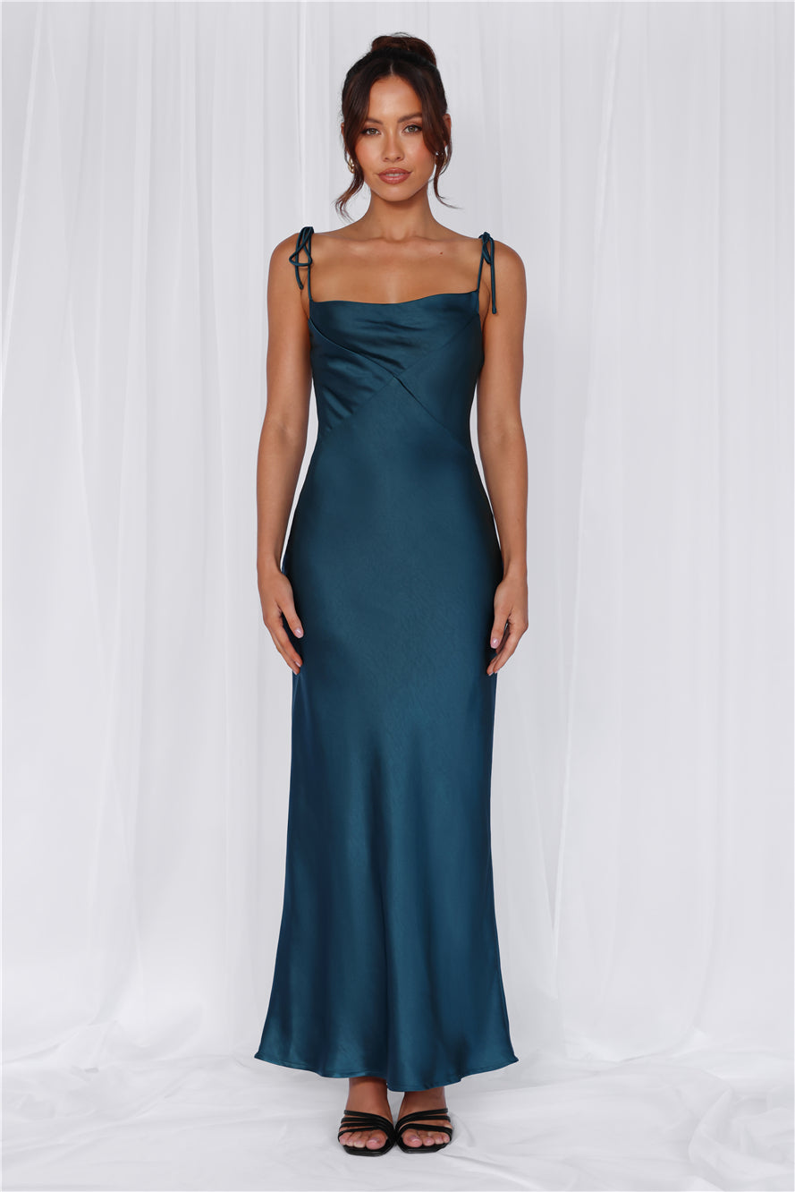 HELLO MOLLY The Penelope Cowl Satin Maxi Dress Teal
