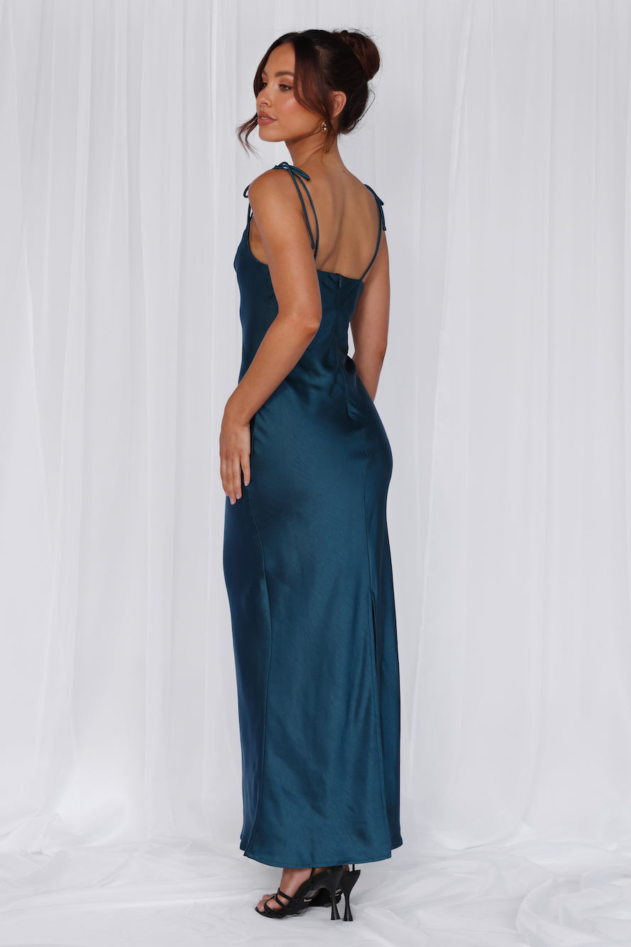 HELLO MOLLY The Penelope Cowl Satin Maxi Dress Teal
