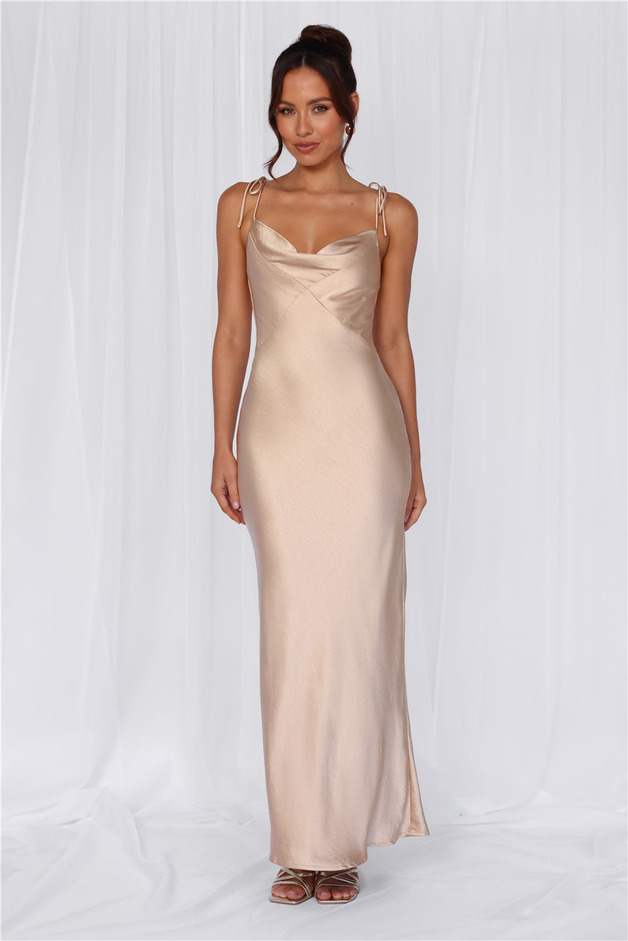 HELLO MOLLY The Penelope Cowl Satin Maxi Dress Champagne
