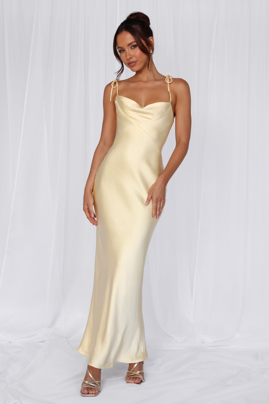 HELLO MOLLY The Penelope Cowl Satin Maxi Dress Yellow