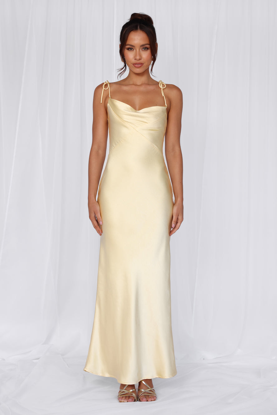 HELLO MOLLY The Penelope Cowl Satin Maxi Dress Yellow