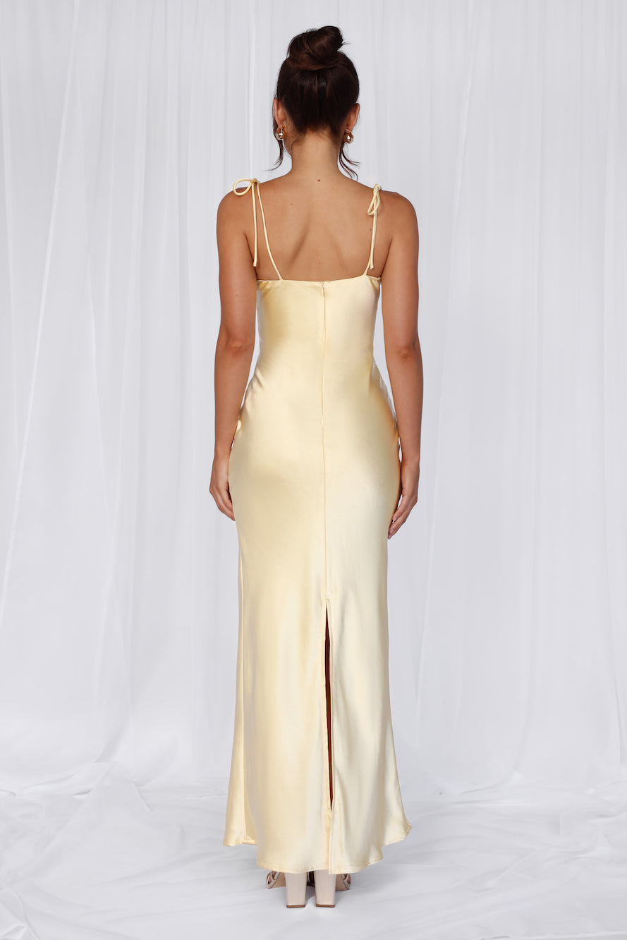 HELLO MOLLY The Penelope Cowl Satin Maxi Dress Yellow