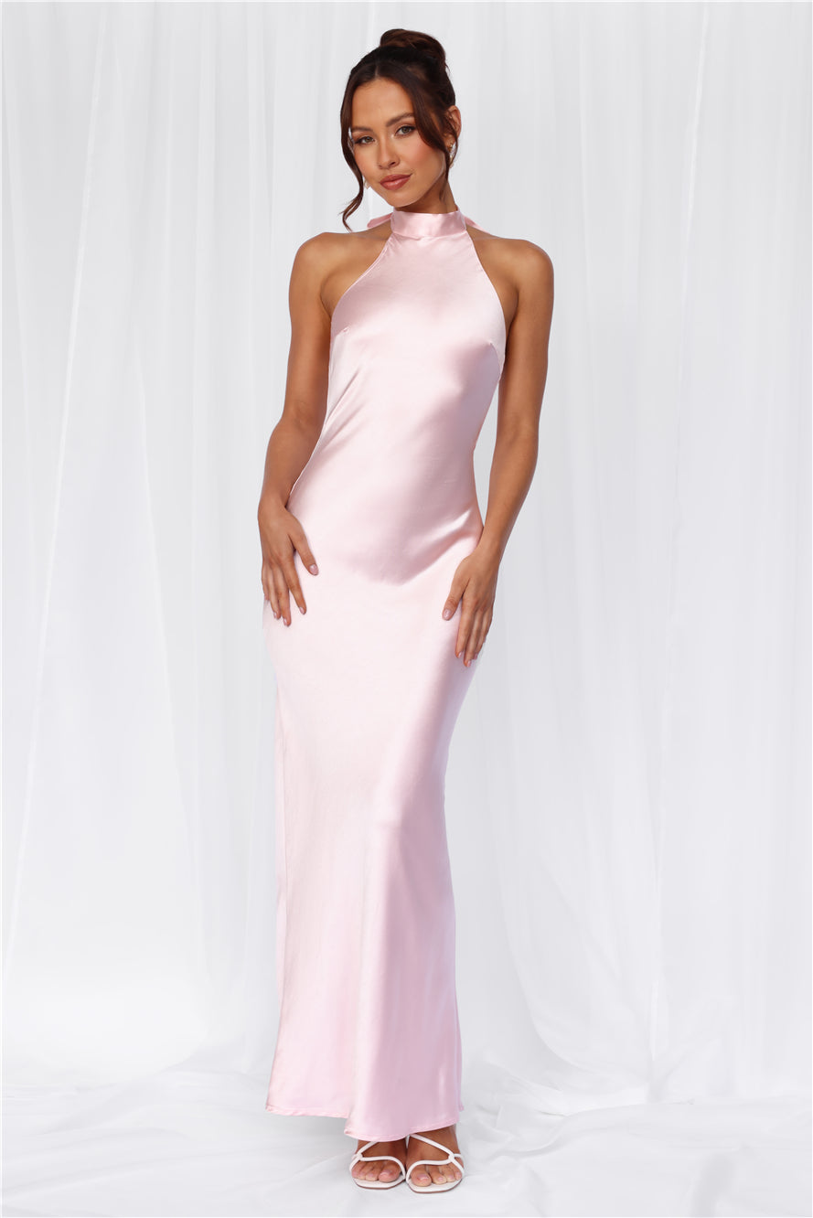 HELLO MOLLY The Cleo Halter Satin Maxi Dress Pink
