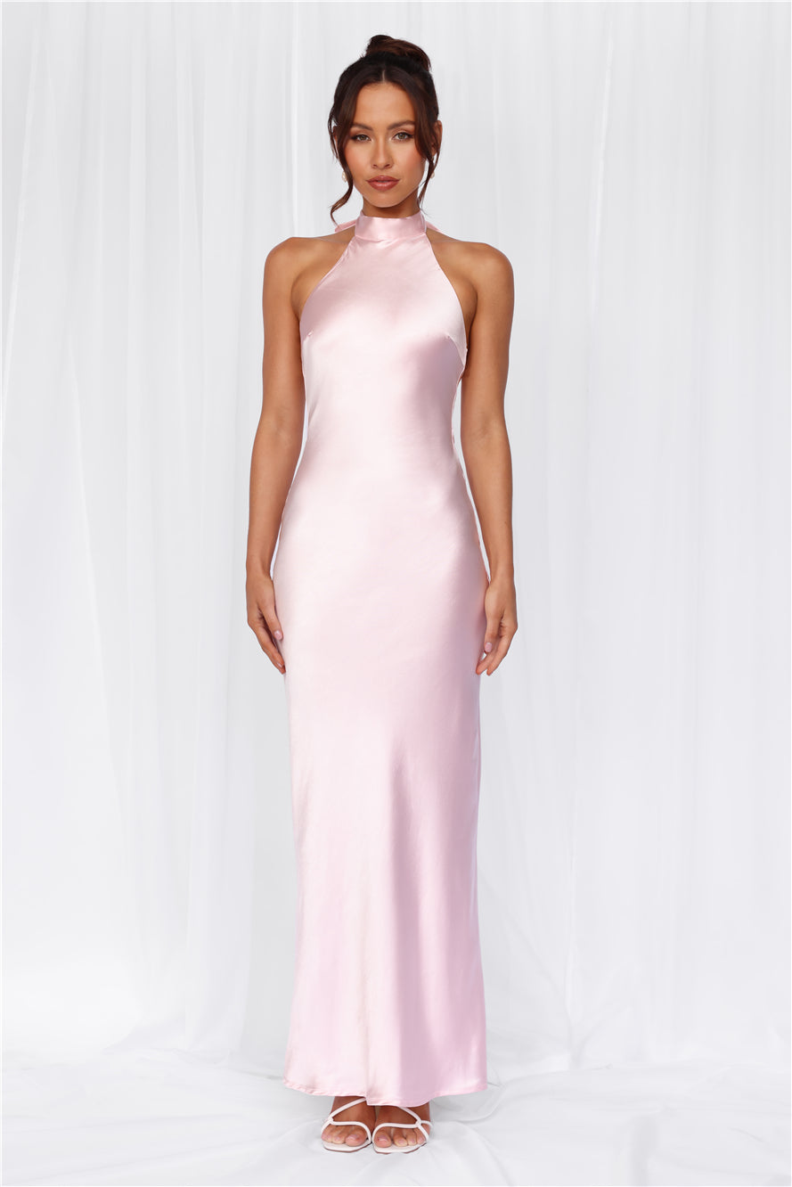 HELLO MOLLY The Cleo Halter Satin Maxi Dress Pink