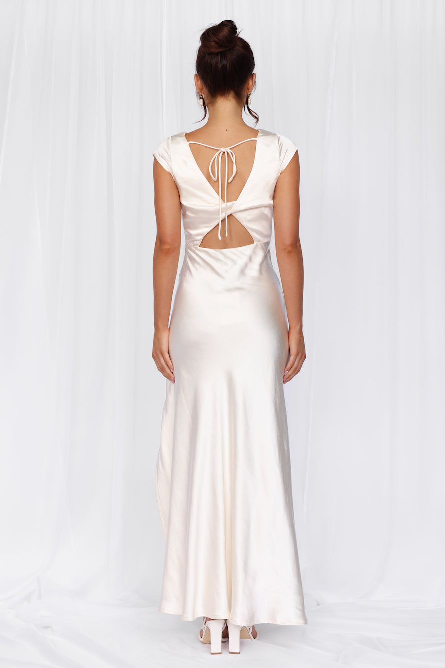 HELLO MOLLY The Valentina Cap Sleeve Satin Maxi Dress Pearl
