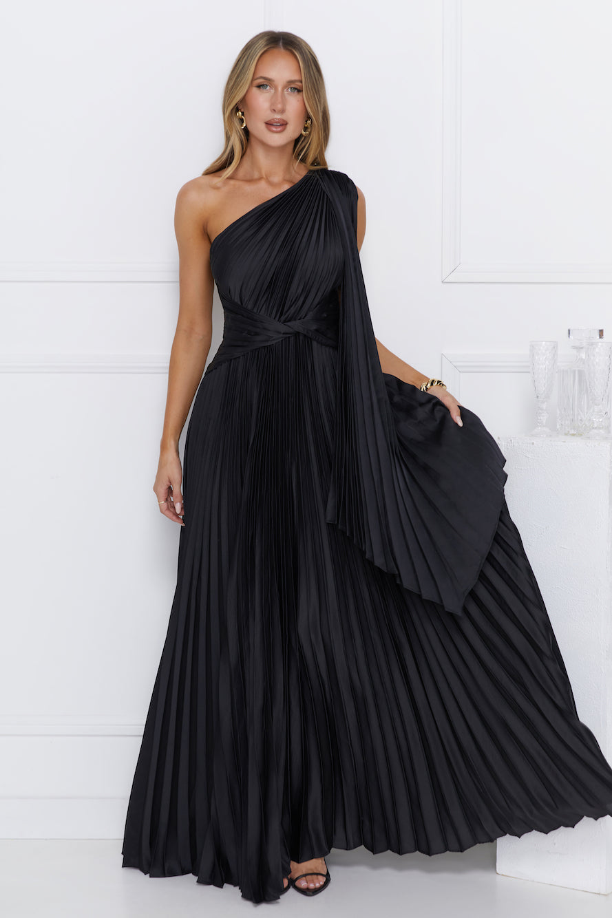 Evening Of Distinction One Shoulder Satin Maxi Dress Black