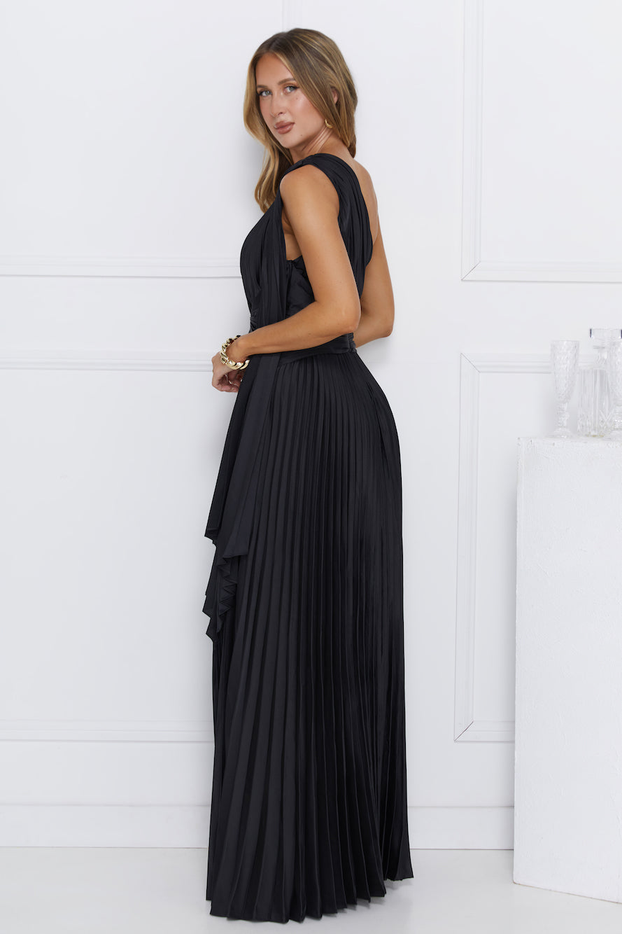 Evening Of Distinction One Shoulder Satin Maxi Dress Black