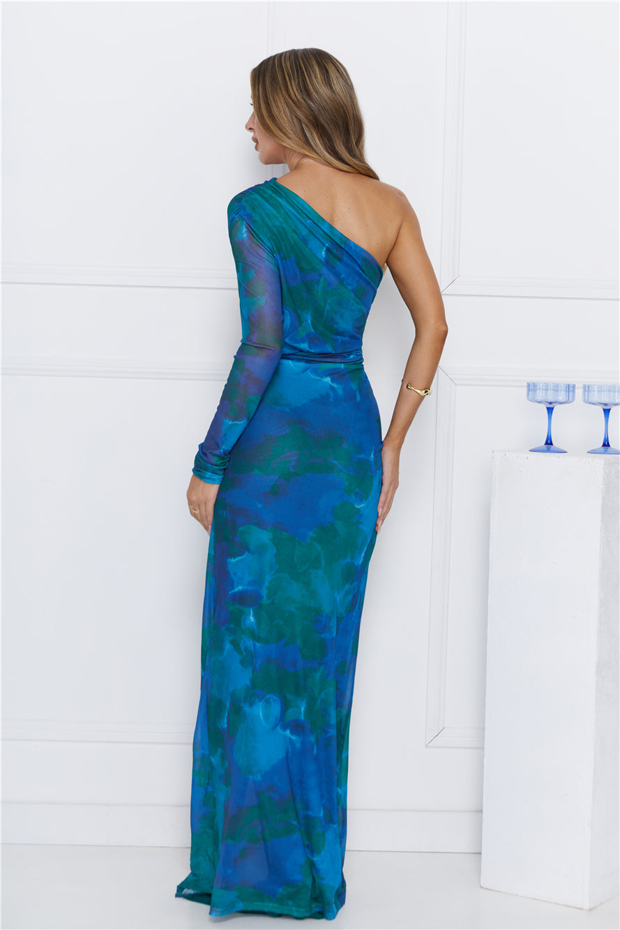 Natural Goddess One Shoulder Maxi Dress Teal