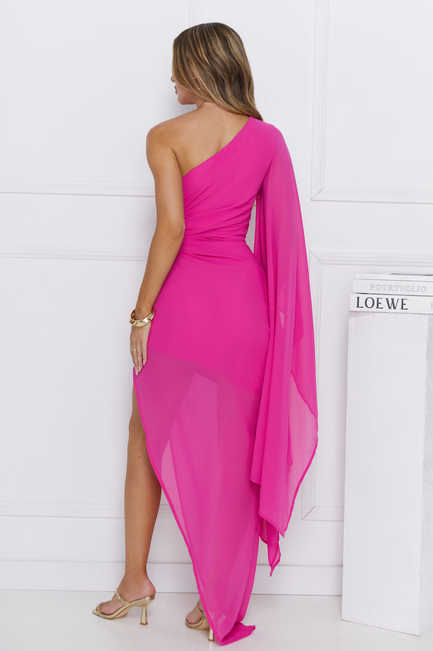 Beauty Destination One Shoulder Maxi Dress Magenta