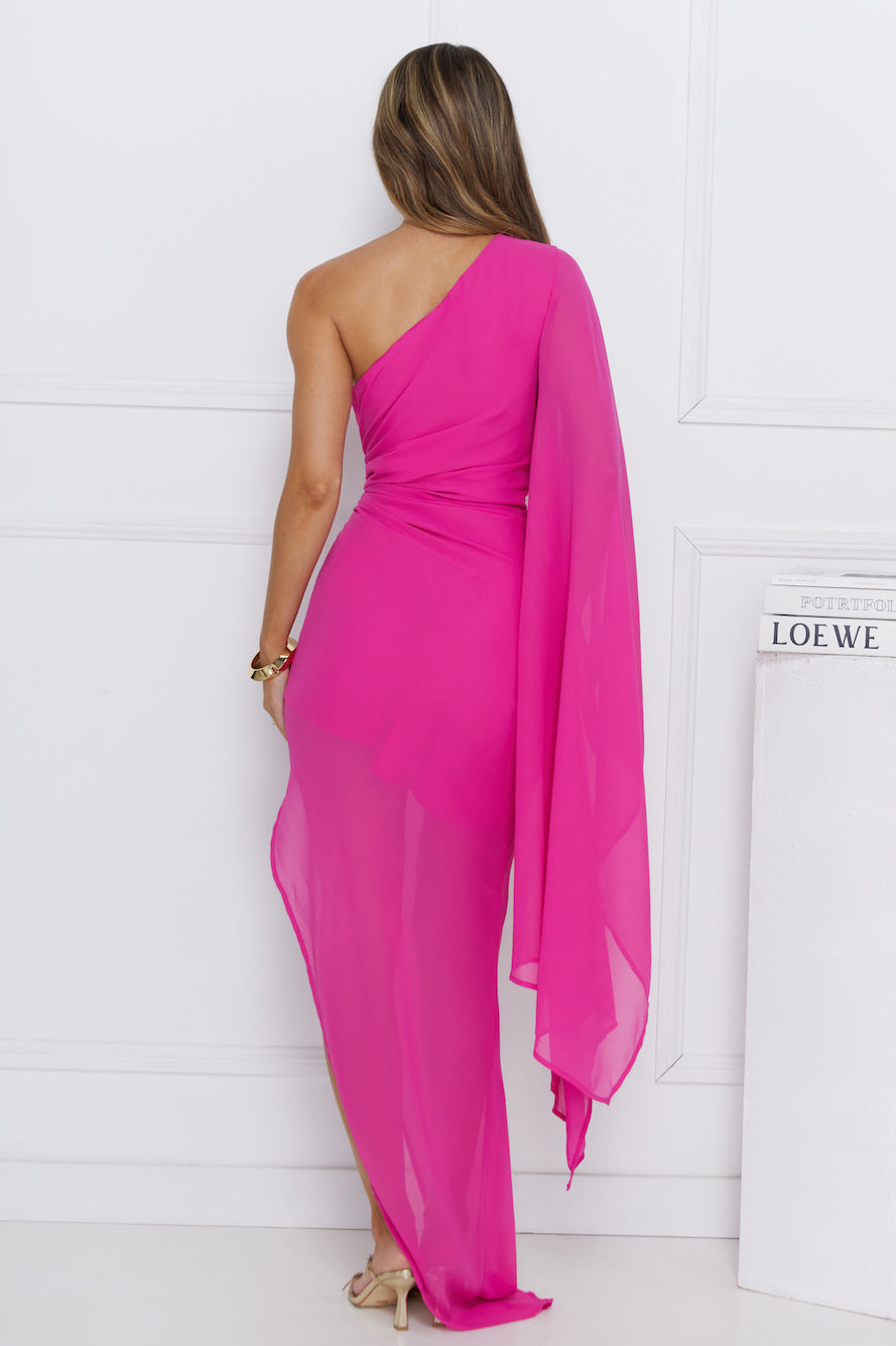 Beauty Destination One Shoulder Maxi Dress Magenta