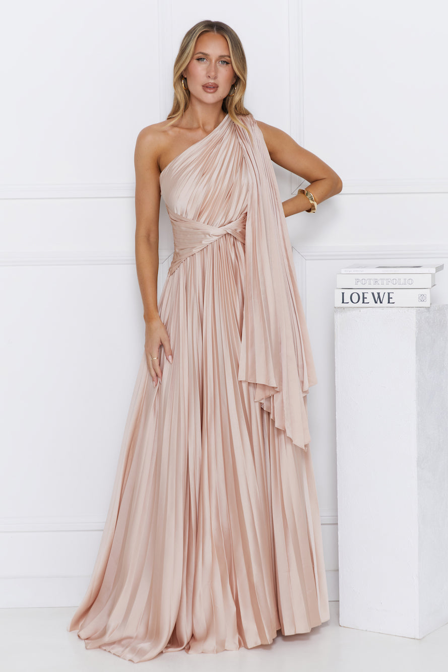 Evening Of Distinction One Shoulder Satin Maxi Dress Champagne