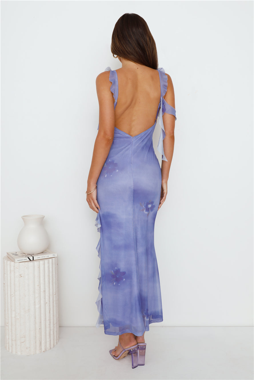 Exquisite Details Mesh Frill Maxi Dress Lilac