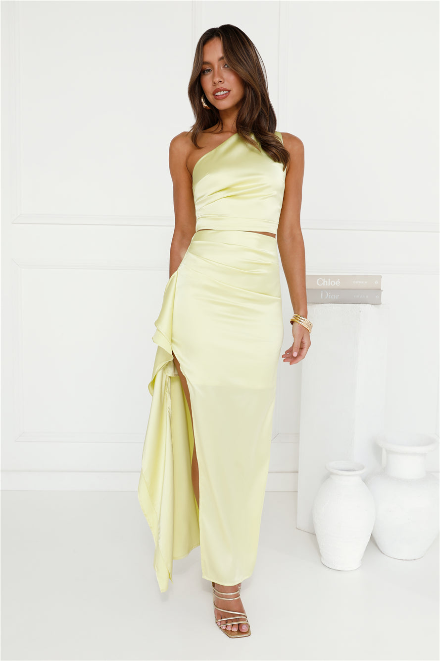Beauty In The Spotlight Satin One Shoulder Crop Top Lime