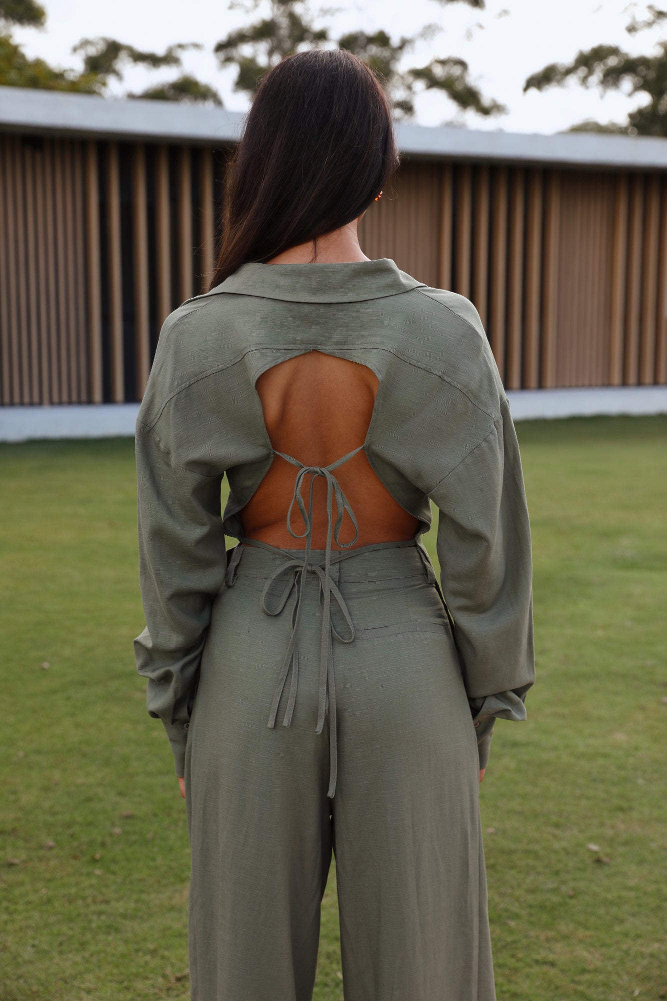 LIONESS Horizon Backless Shirt Khaki