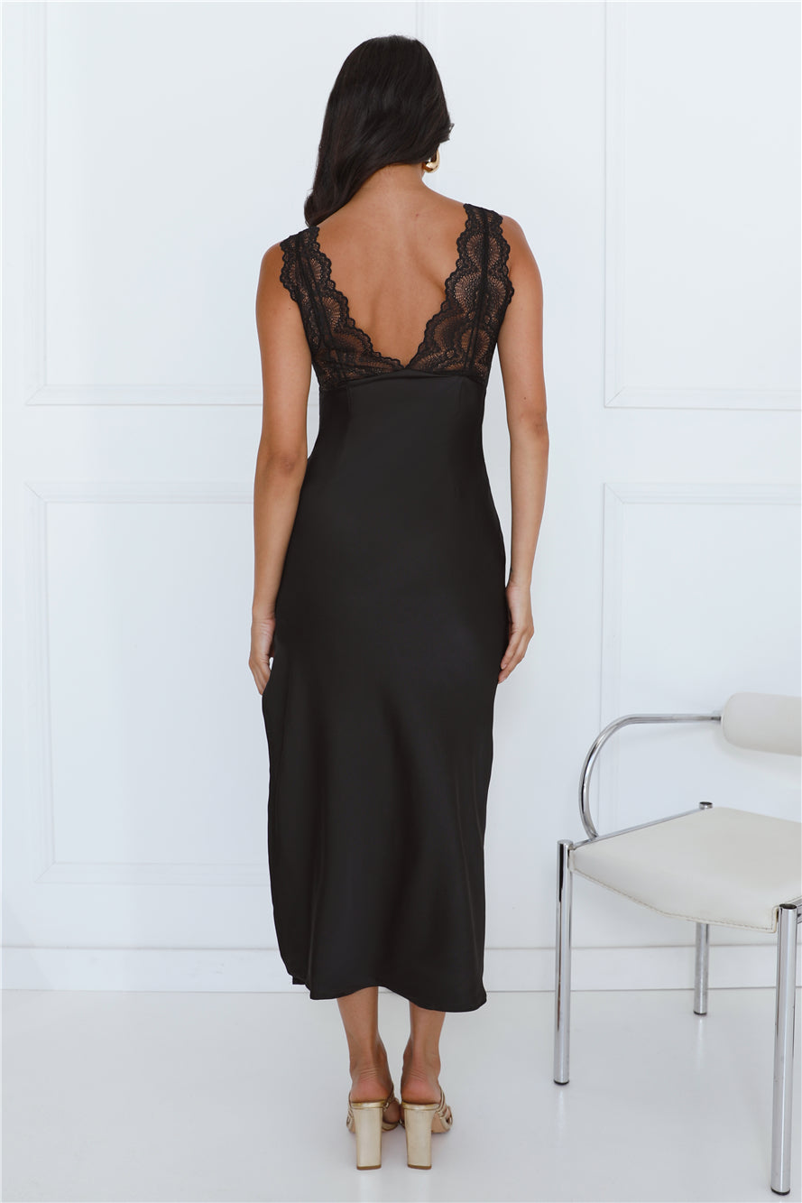 Gorgeous Vision Satin Lace Maxi Dress Black