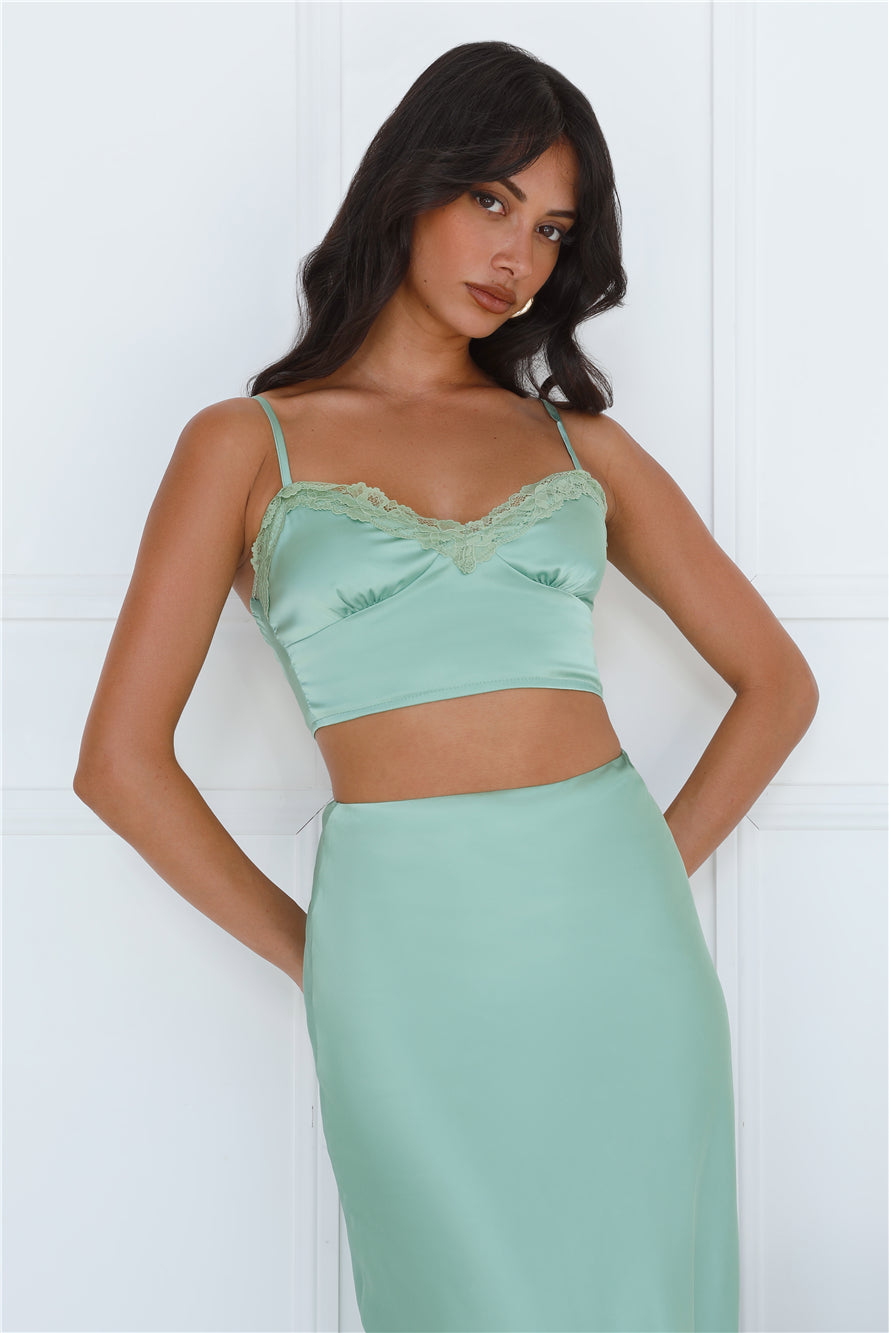 Forest Secrets Satin Crop Top Green