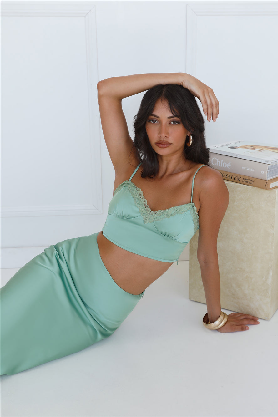 Forest Secrets Satin Crop Top Green