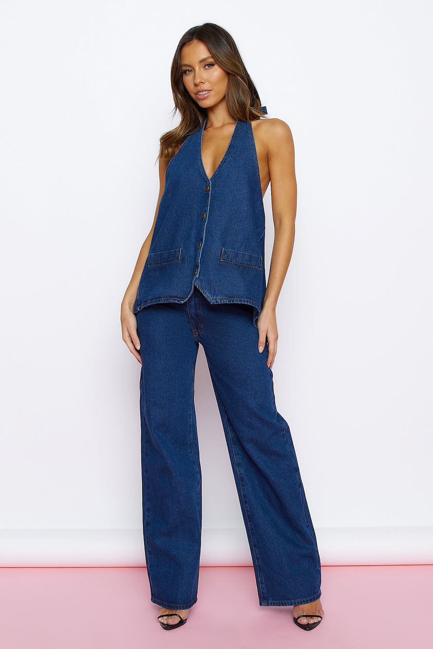 LIONESS Hills Halter Top Dark Denim
