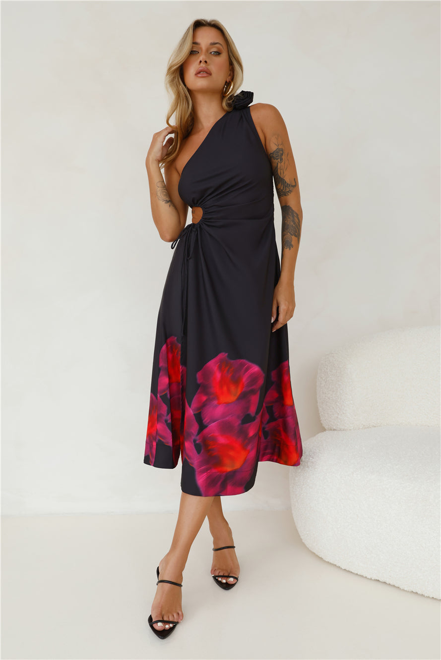 Ultimate Party One Shoulder Midi Dress Black