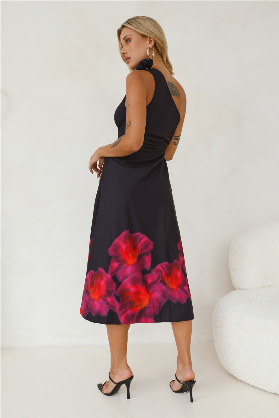 Ultimate Party One Shoulder Midi Dress Black