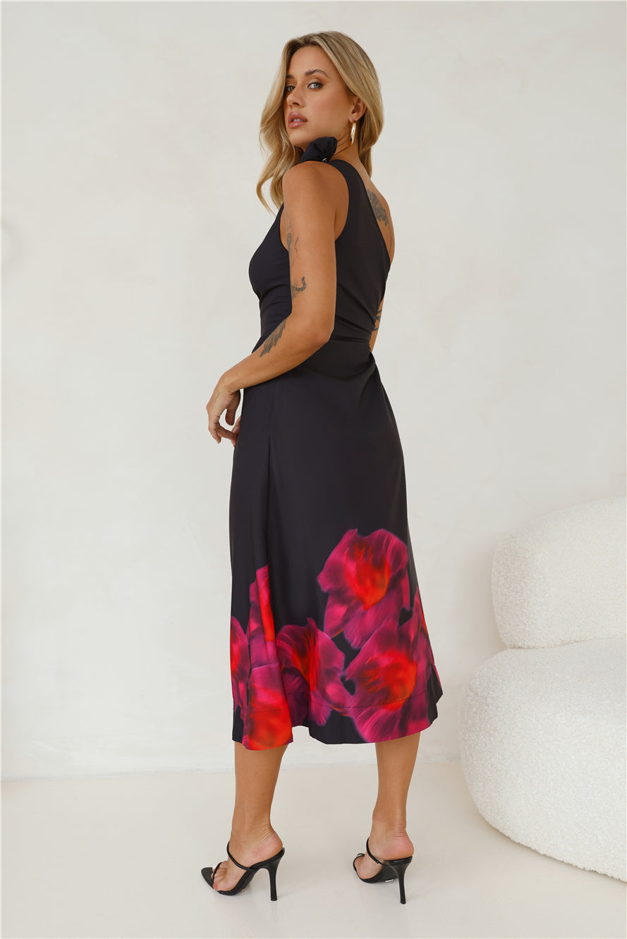 Ultimate Party One Shoulder Midi Dress Black