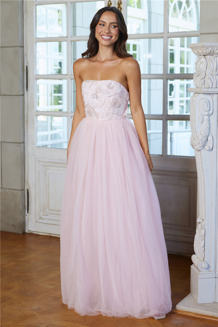 Enchanting Lady Strapless Tulle Maxi Dress Pink