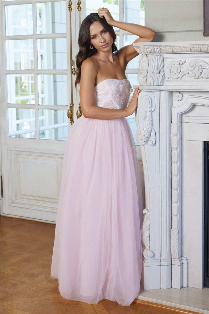 Enchanting Lady Strapless Tulle Maxi Dress Pink