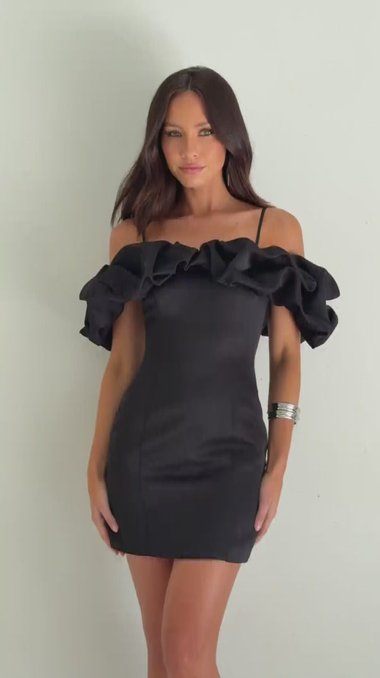 Love On Lock Off Shoulder Mini Dress Black