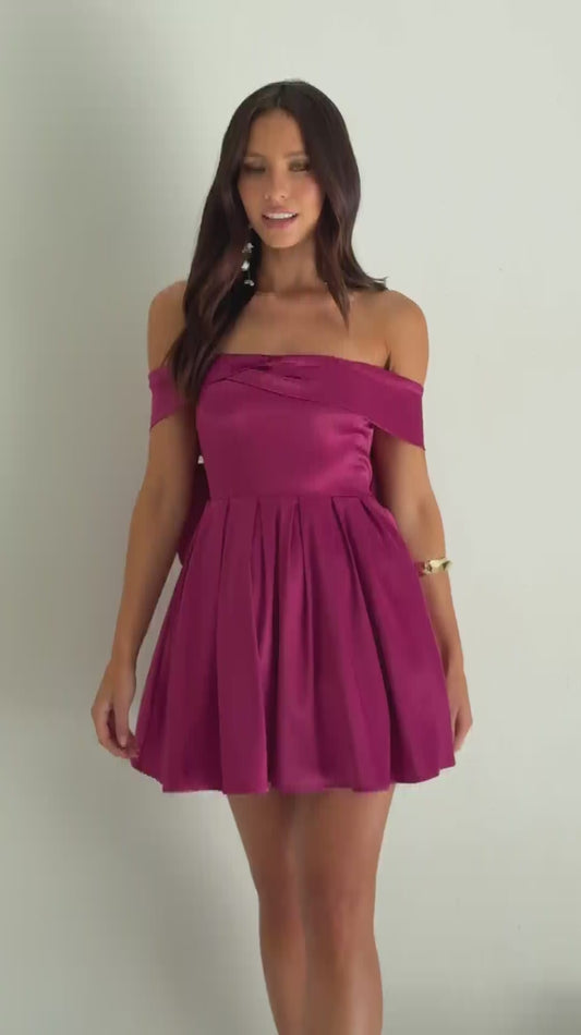 Luxe Language Off Shoulder Mini Dress Berry