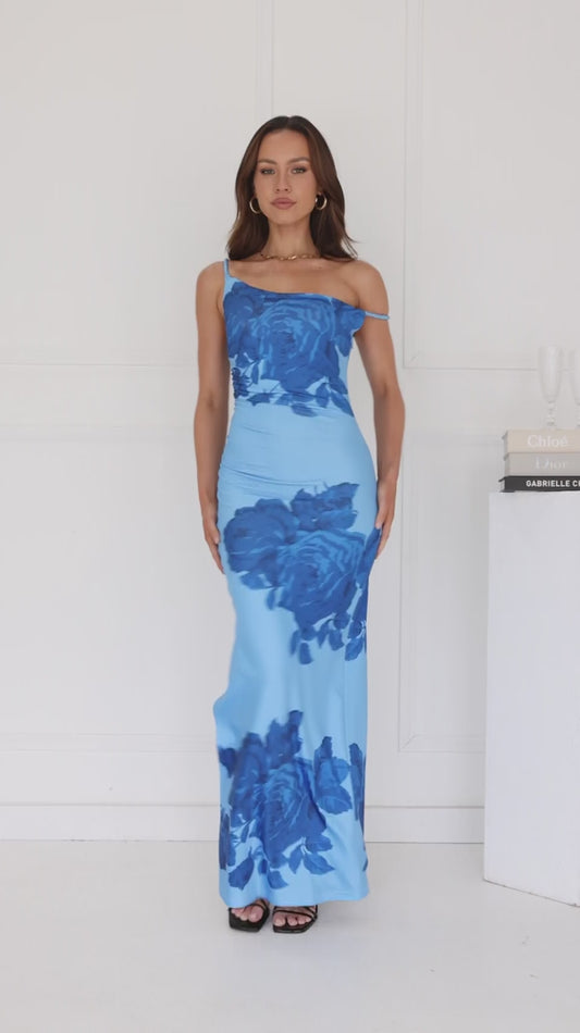 The Darling Edit Off Shoulder Maxi Dress Blue